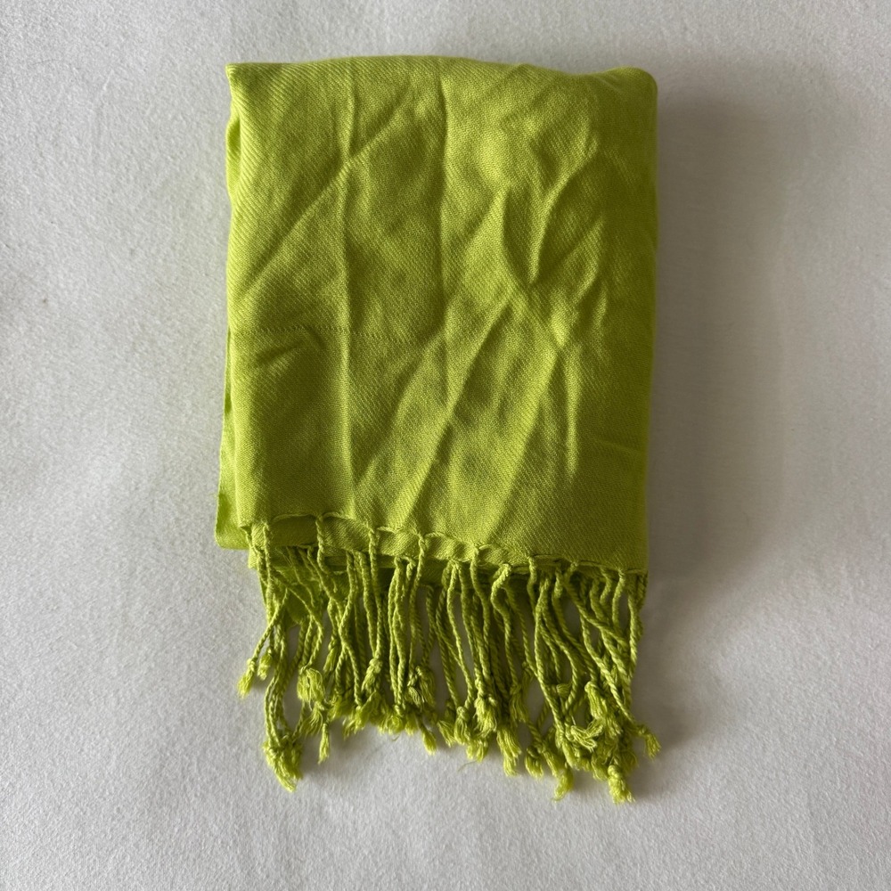 Wisteria Chartreuse Wrap Shawl LimeGreen Scarf Tassel Fringe Soft Layer Bohemian